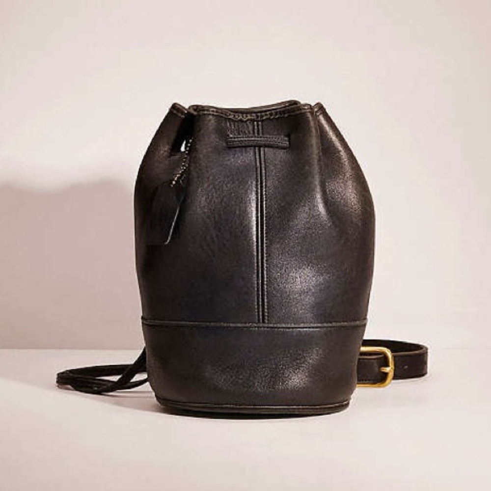 Coach Bixby sling bag VTG rare made in USA black leather drawstring bucket‎ bag